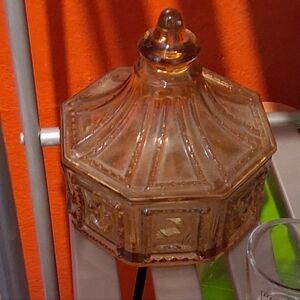 Vintage Amber Colored Imperial Glass Octagon Covered Candy Dish